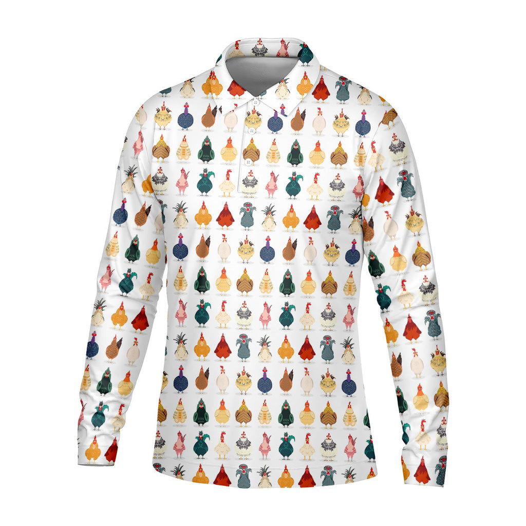 Whimsical Chicken Fun Golf Shirts For Men, Cute Golf Outfit, Polo Shirts For Men, Golfing Apparel