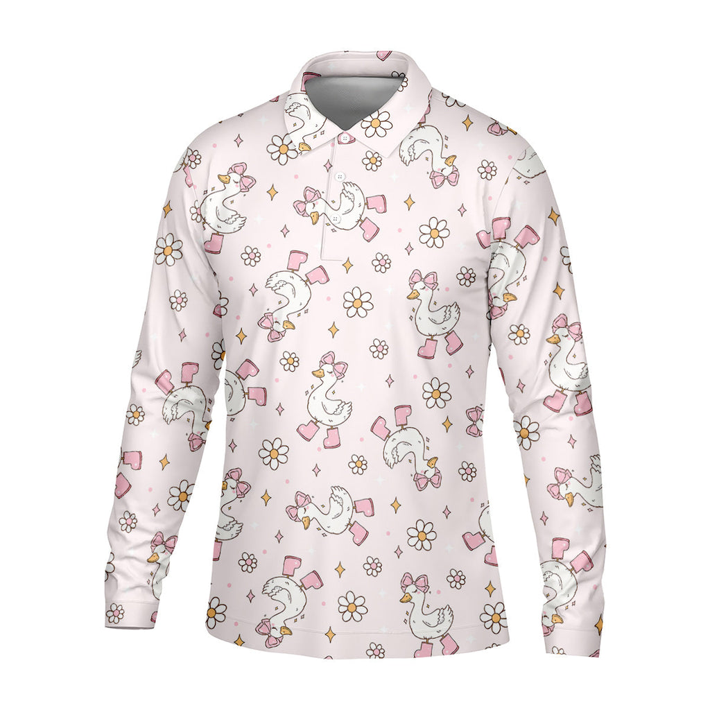 Silly Goose Seamless Pattern Pink Golf Shirt, Cute Golf Outfit, Golf Gift For Men, Golfing Apparel