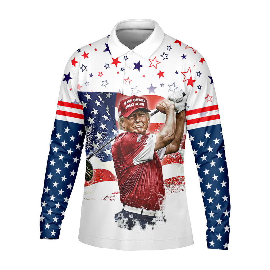 Red White And Donald Trump Men's Patriotic Golf Shirts, Polo Shirts For Men, Golfing Apparel