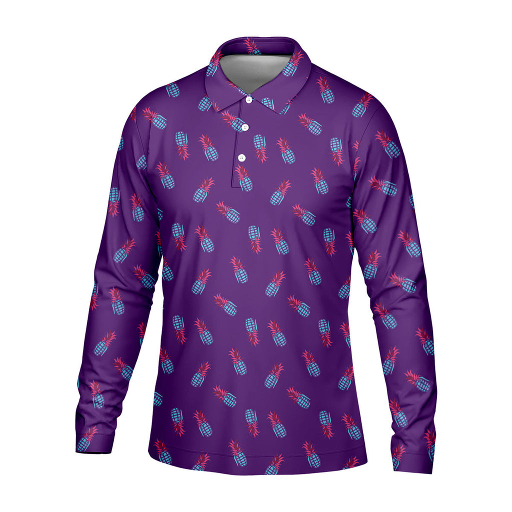 Pineapple Grenade Purple Golf Tops For Men, Men Polo, Golf Gift For Men, Golfing Apparel