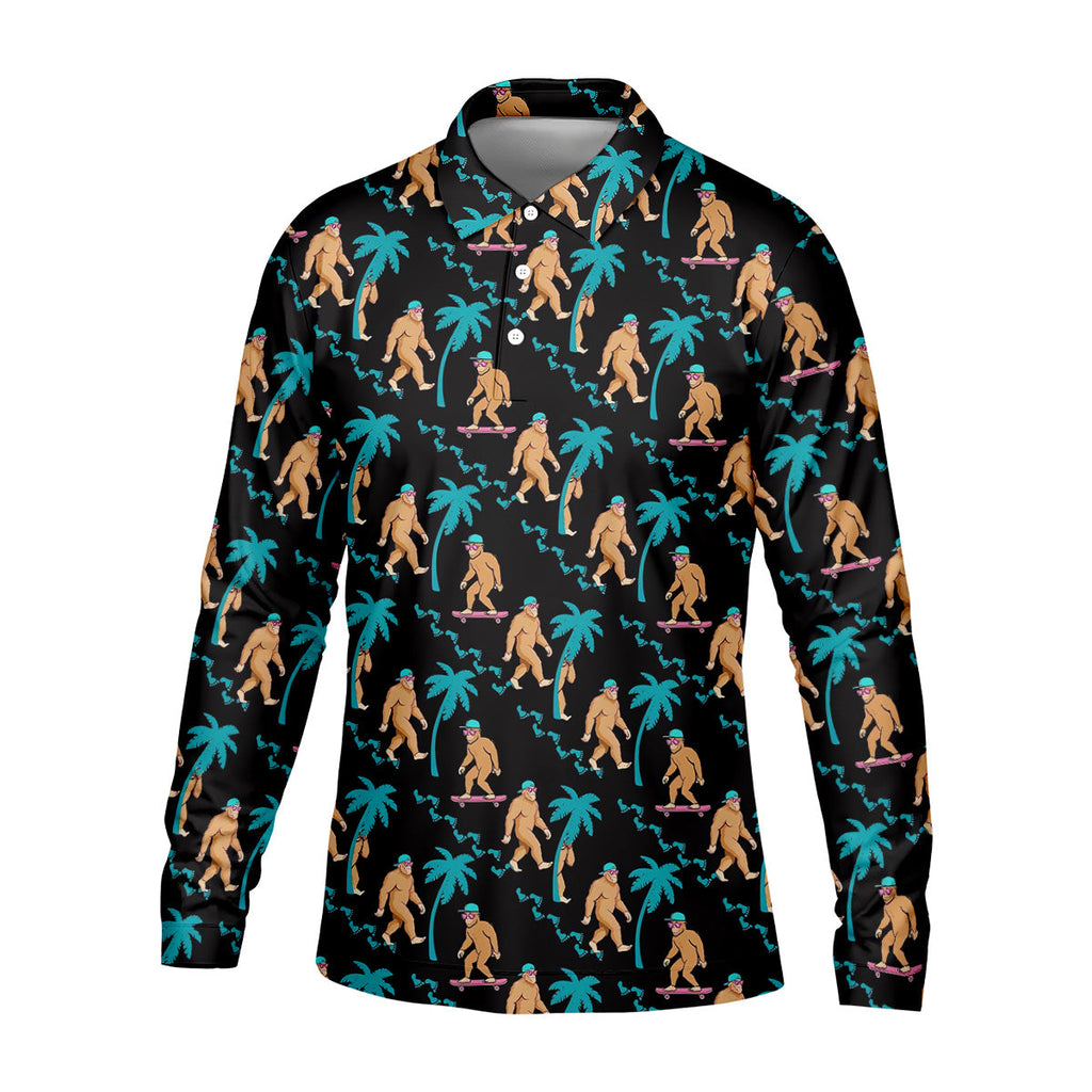 Funny Bigfoot Tropical Palm Golf Shirt, Golf Tops For Men, Hawaiian Golf Shirts, Polo Shirts For Men