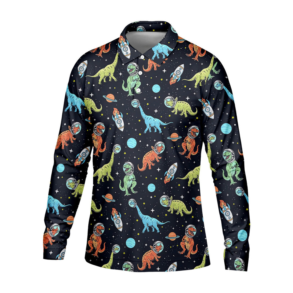Dinosaur Space Golf Shirt, Golf Tops For Men, Gifts For Golf Lovers, Polo ShirtFor Men, Golfing Apparel