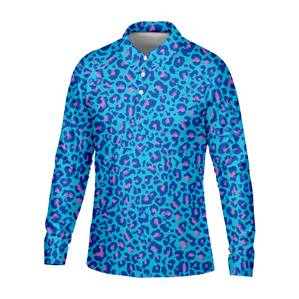Blue Leopard Golf Tops For Men, Men Polo, Golf Gift For Men, Golfing Apparel