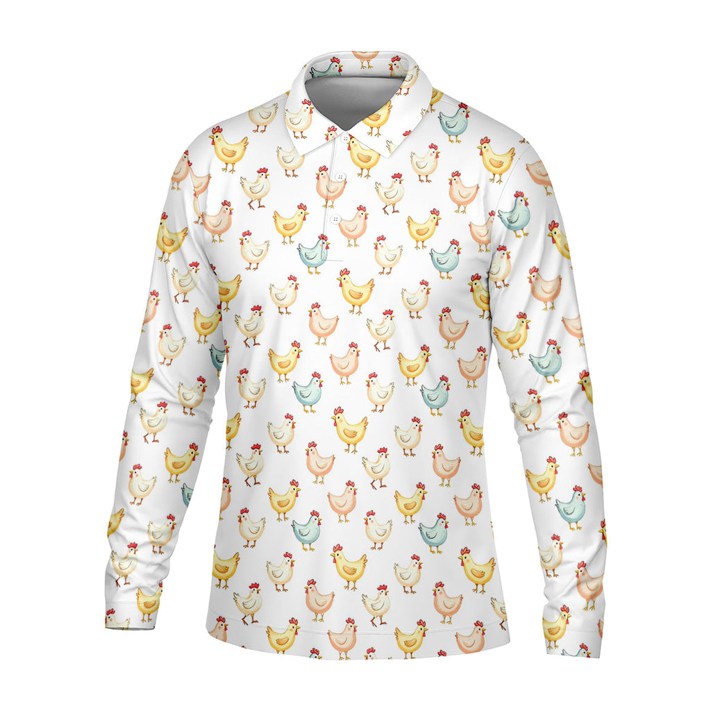 Chicken Rooster White Golf Tops For Men, Gift For Chicken Lover, Fun Golf Shirts For Men, Golfing Apparel