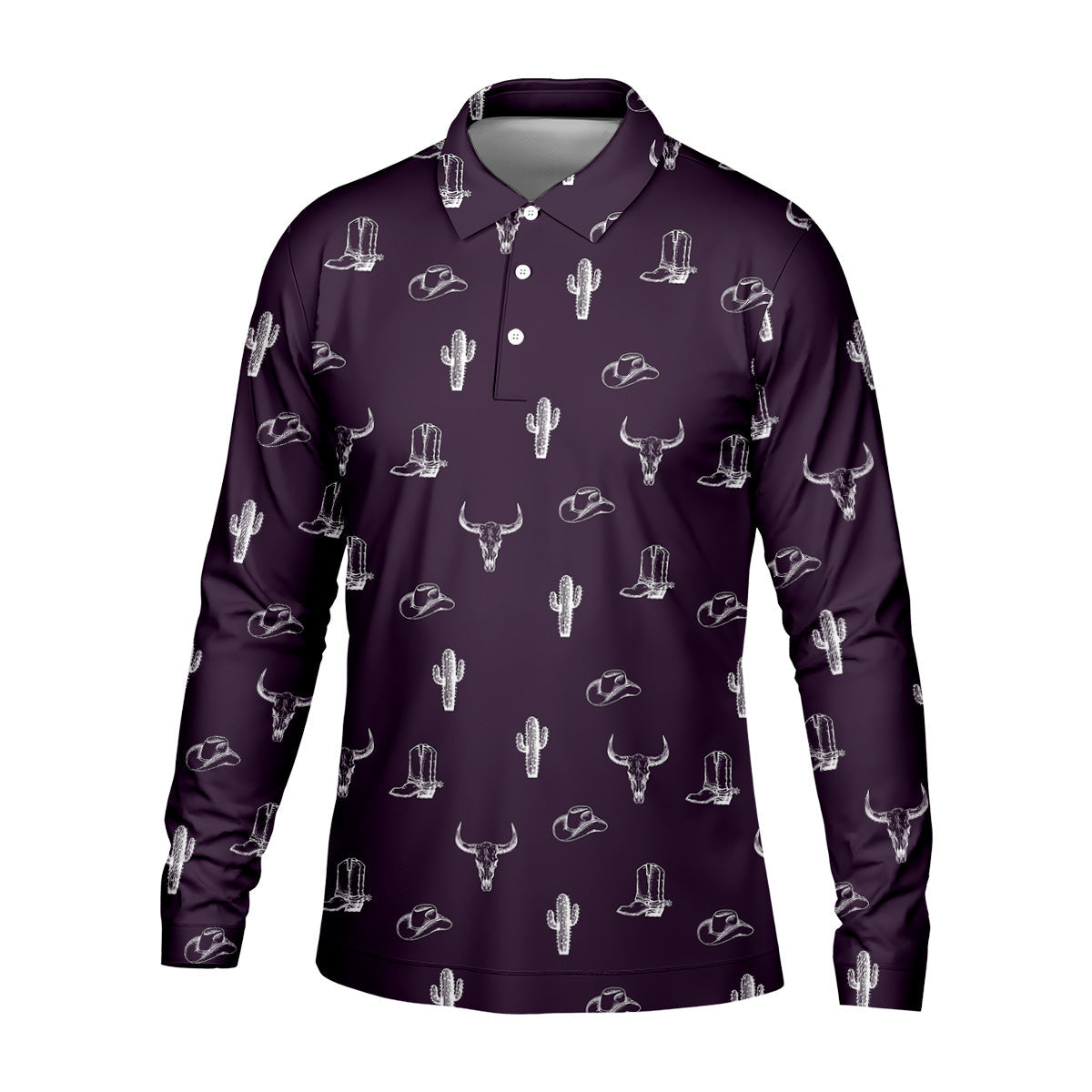 Wild West Cactus Purple Western Golf Shirt, Golf Tops For Men, Polo Shirts For Men, Golfing Apparel