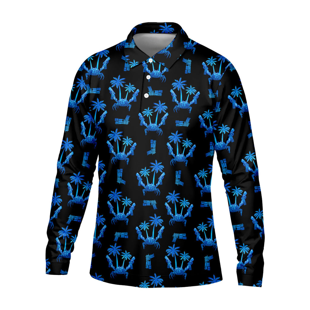 The Blue Crab Tropical Golf Shirts, Black Golf Shirt, Golf Gift For Men, Golf Shirts For Men
