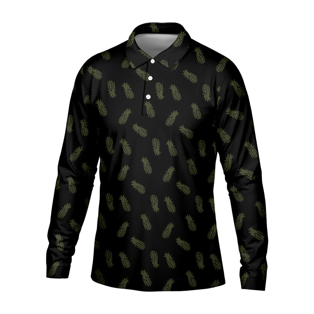 Pineapple Grenade Black Moss Green Golf Tops For Men, Men Polo, Golf Gift For Men