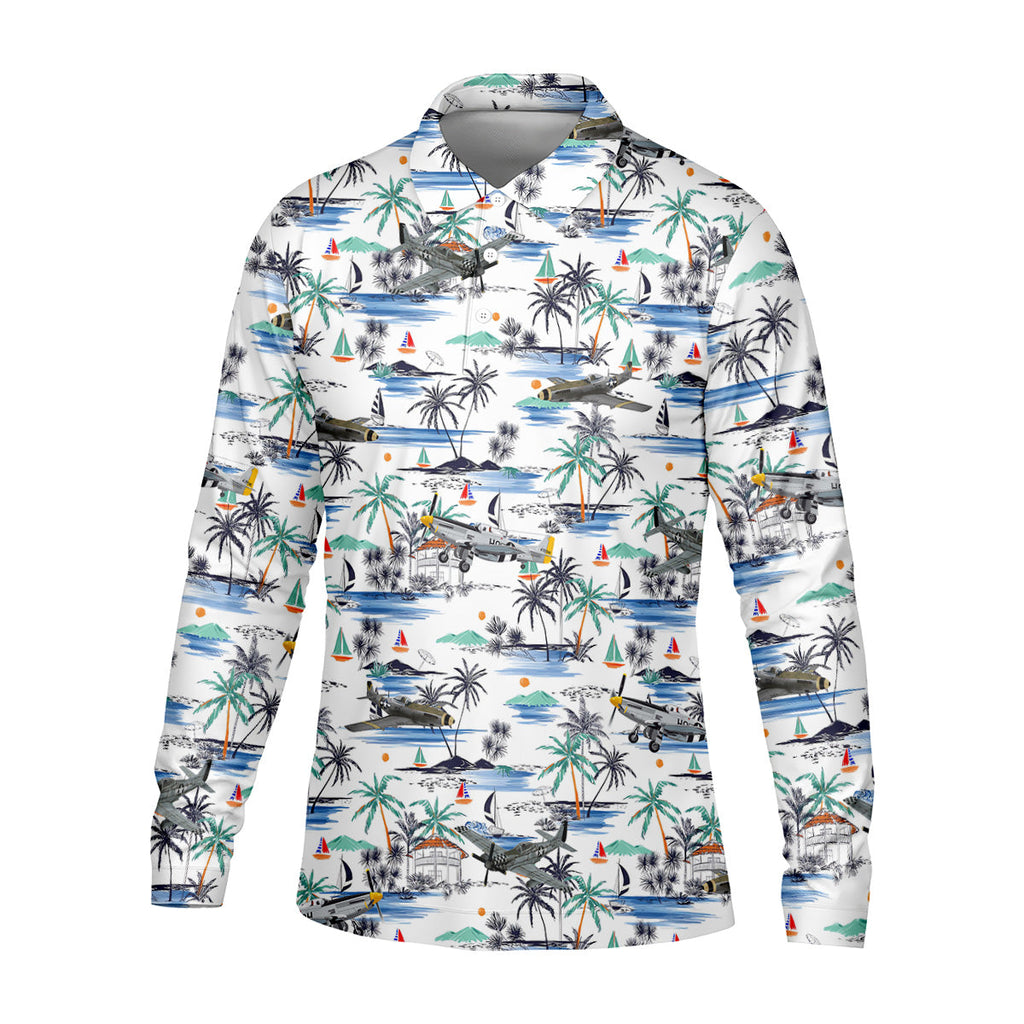 Light Blue Airplane Tropical Golf Shirts, Polo Shirts For Men, Gifts For Golf Lovers, Golf Shirts For Men