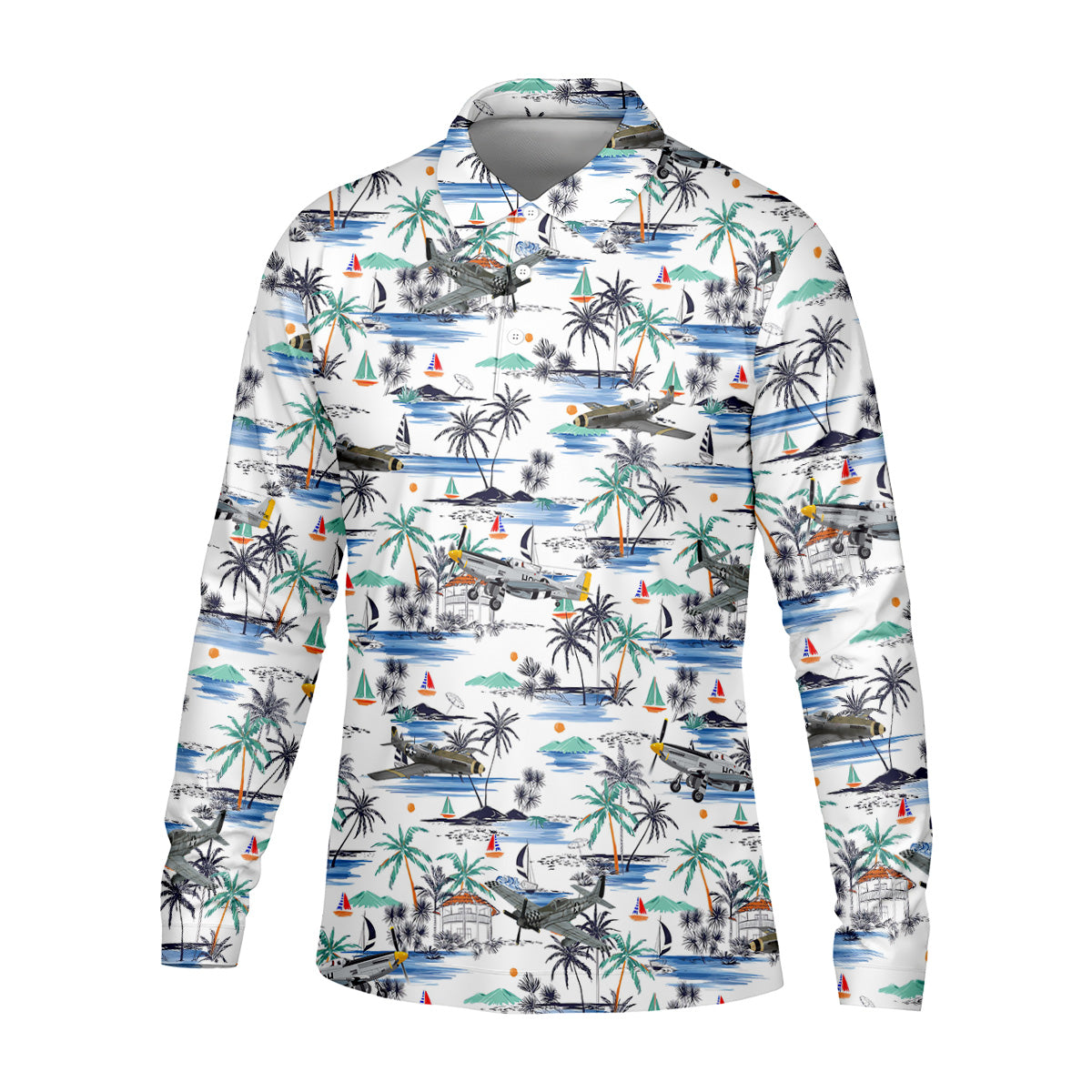 Light Blue Airplane Tropical Golf Shirts, Polo Shirts For Men, Gifts For Golf Lovers, Golf Shirts For Men