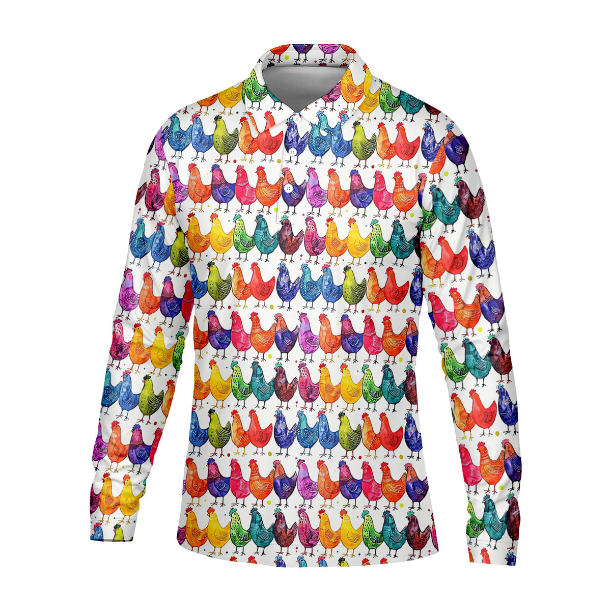 Whimsical Chicken Colorful Golf Shirt, Cute Golf Outfit, Polo Shirts For Men, Golfing Apparel