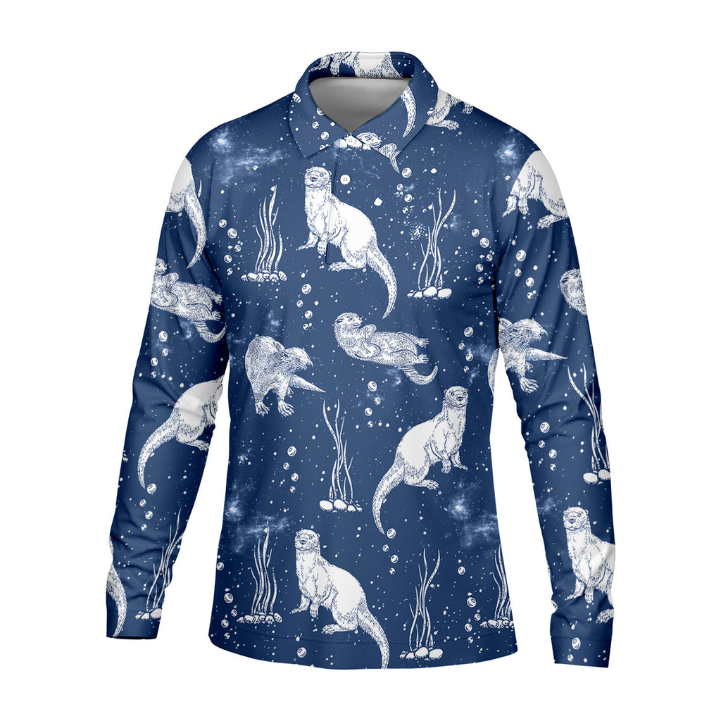 Adorable Otter Ocean Vibe Tropical Golf Shirts, Men's Funny Golf Shirts, Gift For Animal Lovers