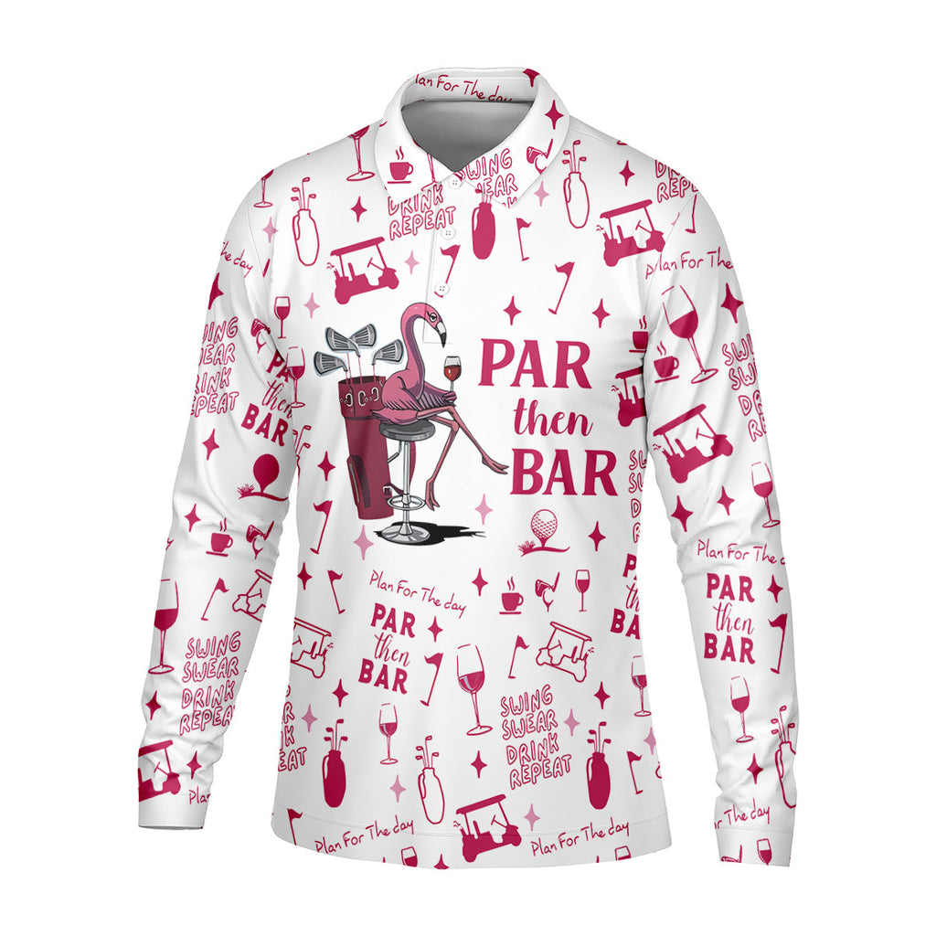 Swing Swear Drink Repeat Par Then Bar Flamingo Golf Shirt, Fun Men's Golf Polos, Polo Shirts For Men