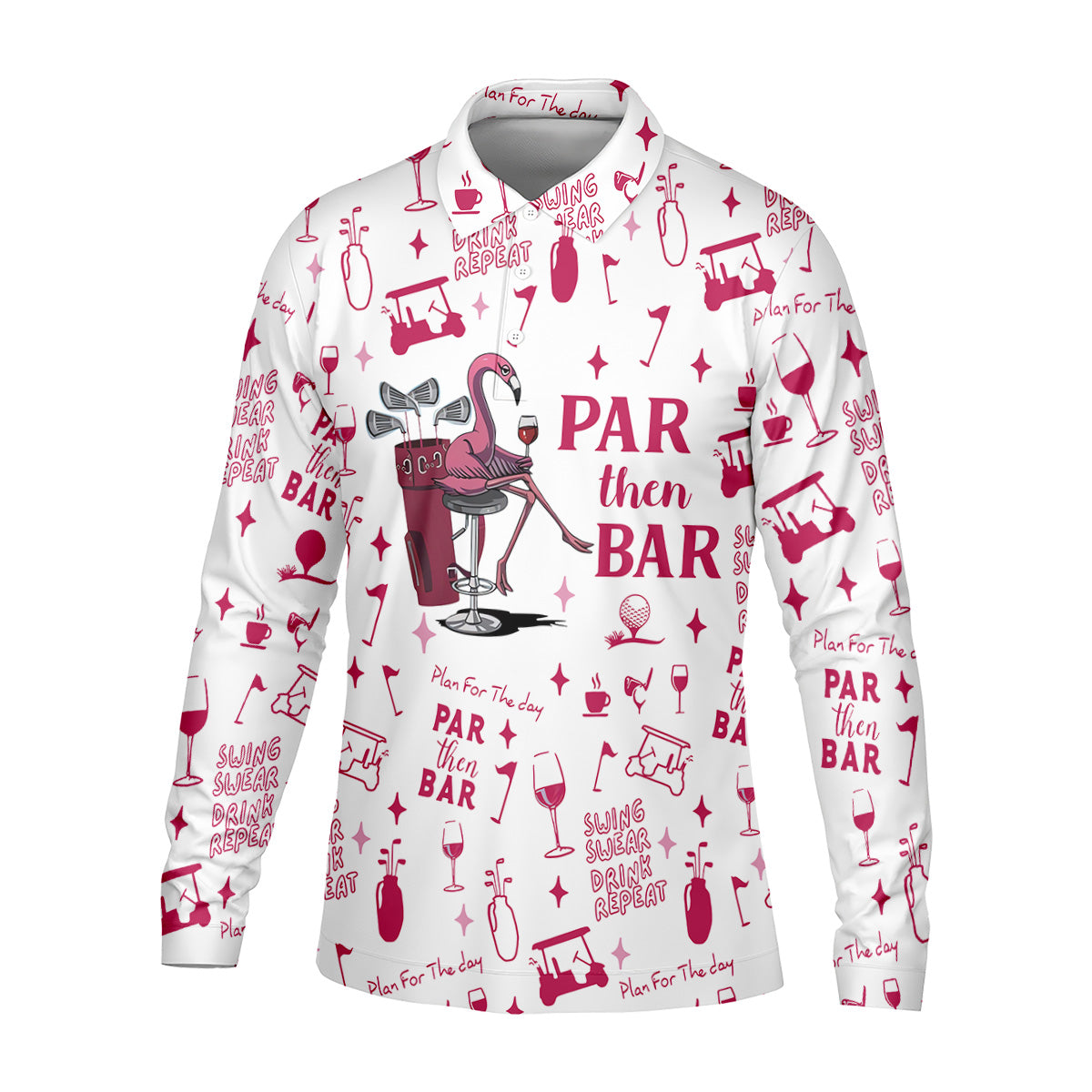 Swing Swear Drink Repeat Par Then Bar Flamingo Golf Shirt, Fun Men's Golf Polos, Polo Shirts For Men