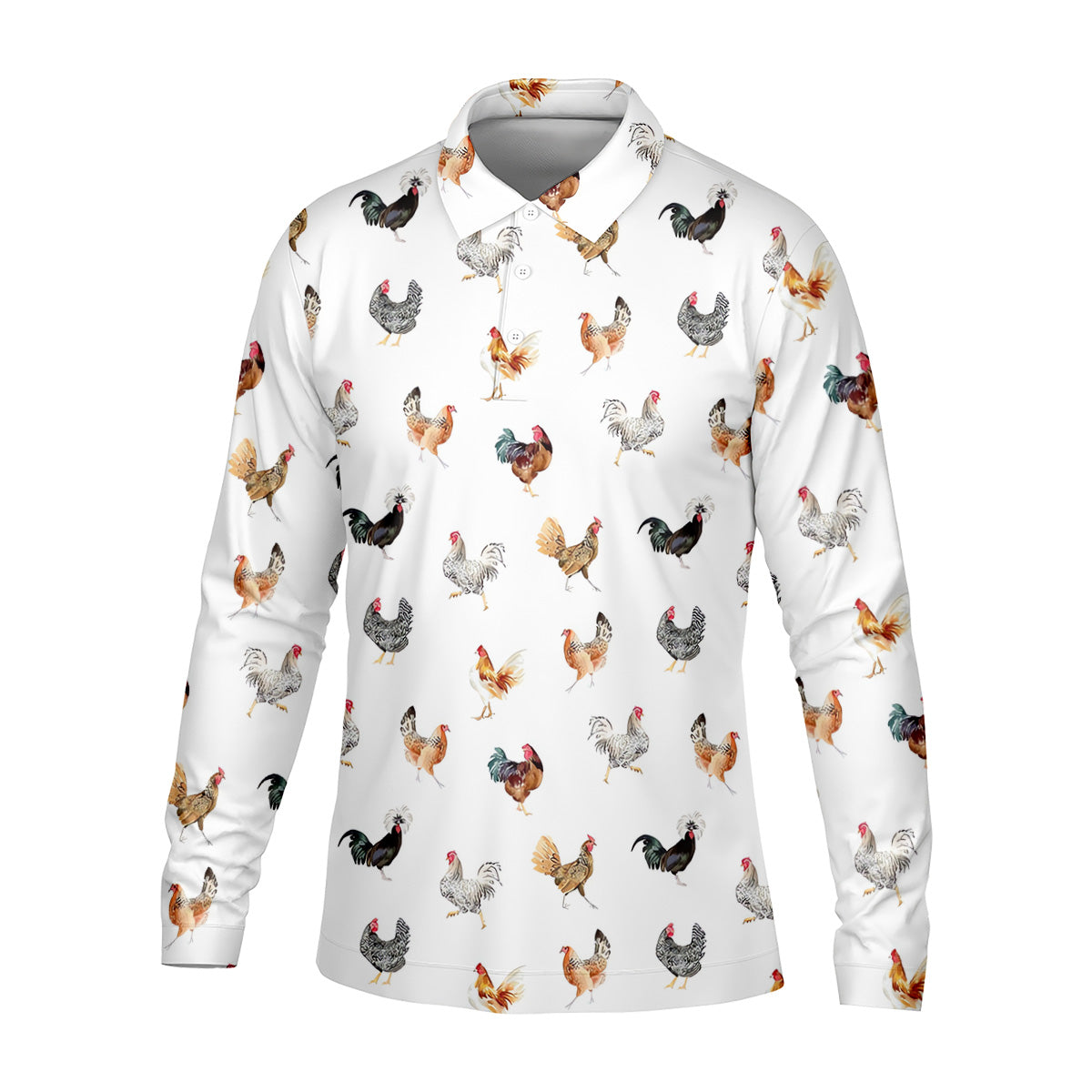 Prancing Chickens Men's White Golf Polo, Gift For Chicken Lover, Polo Shirts For Men, Golfing Apparel