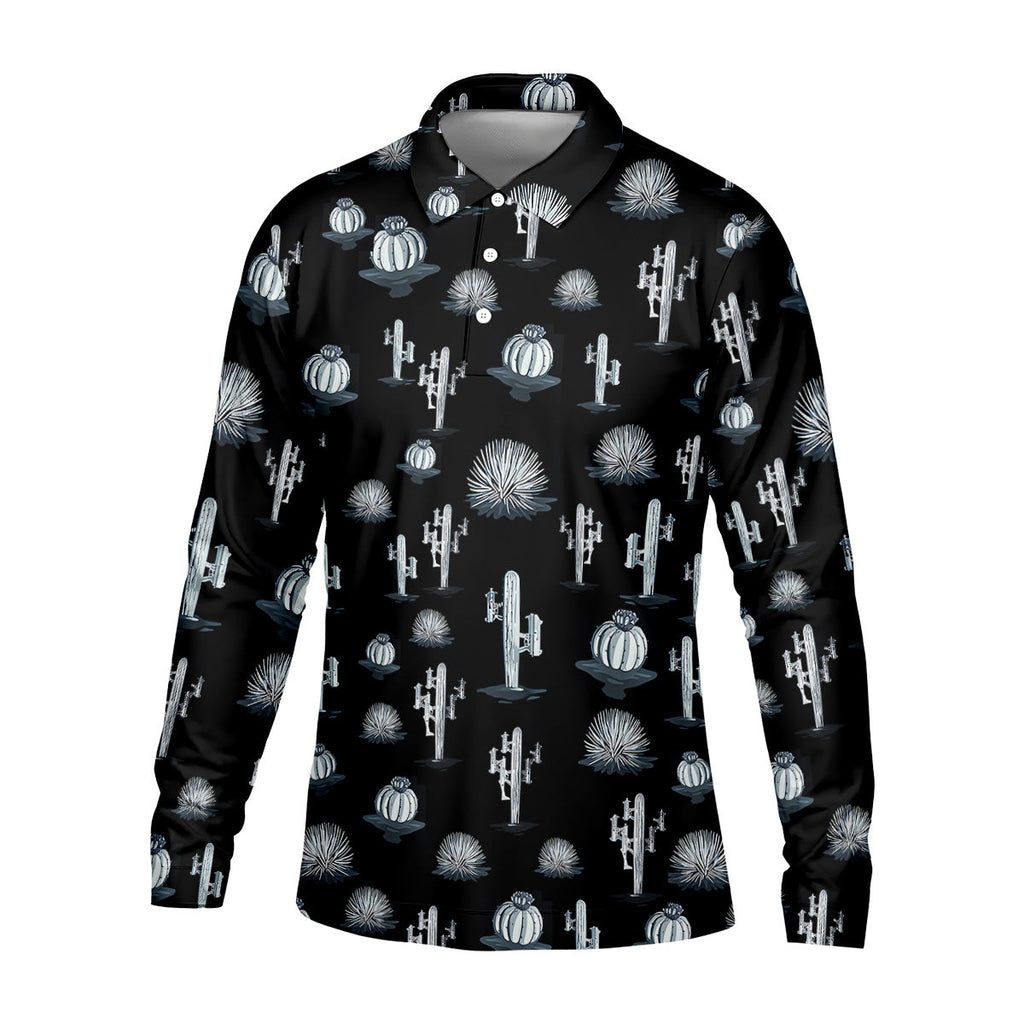 Desert Cactus Black And White Golf Tops For Men, Golf Gift For Men, Golf Shirts For Men