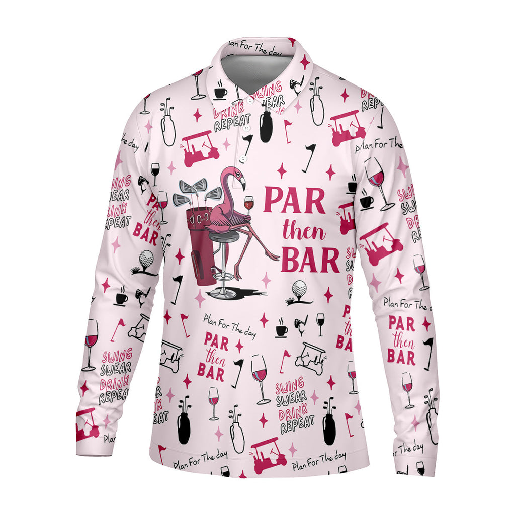 Pink Swing Swear Drink Repeat Par Then Bar Flamingo Golf Shirt, Fun Golf Shirts For Men, Polo For Men
