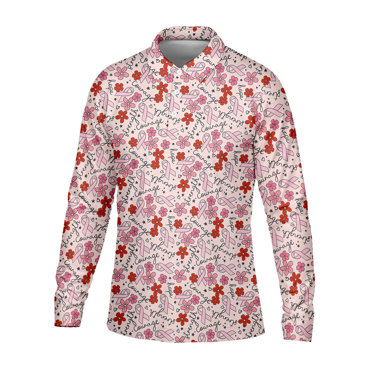 Breast Cancer Awareness Ribbon Flower Men Shirt, Men's Pink Golf Polo, Polo Shirts For Men