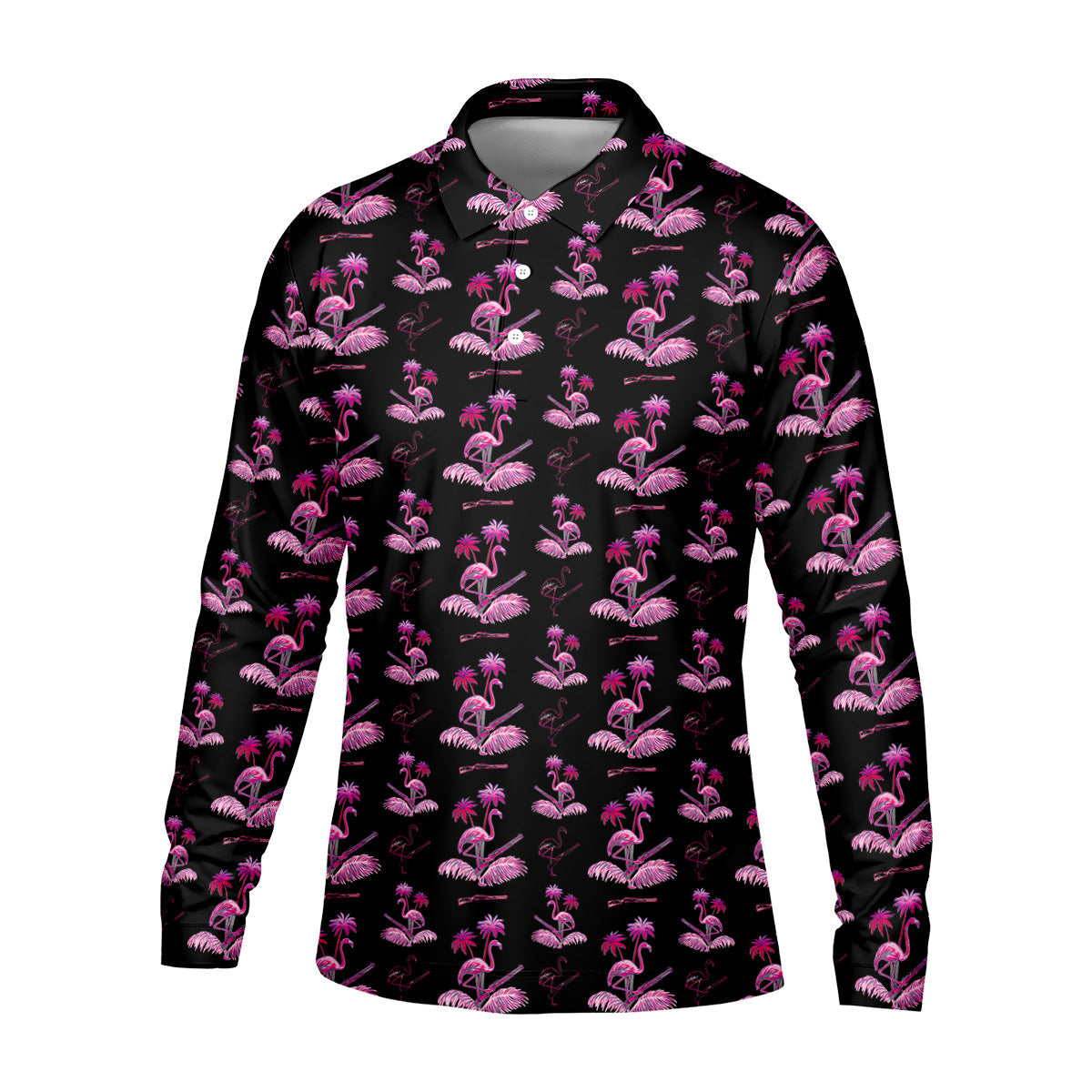 Flamingo Tropical Pink And Black Golf Tops For Men, Golf Gift For Men, Golf Shirts For Men