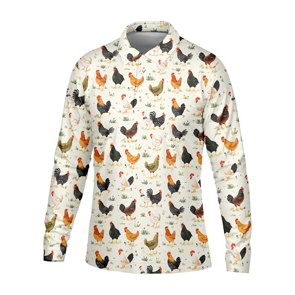 Chicken Rooster Beige Golf Tops For Men, Gift For Chicken Lover, Fun Golf Shirts For Men,Golfing Apparel