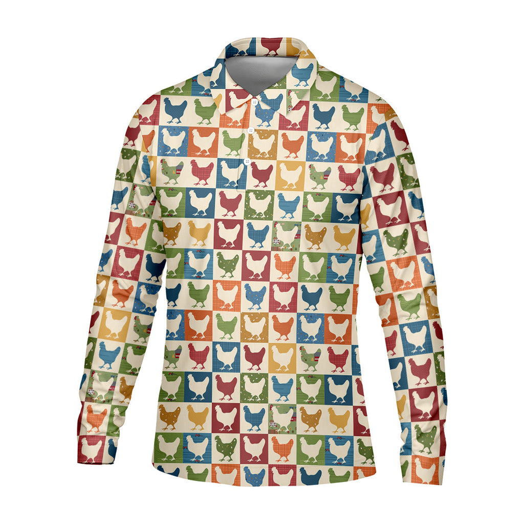 Chicken Rooster Colorful Checkered Golf Tops For Men, Gift For Chicken Lover, Golfing Apparel