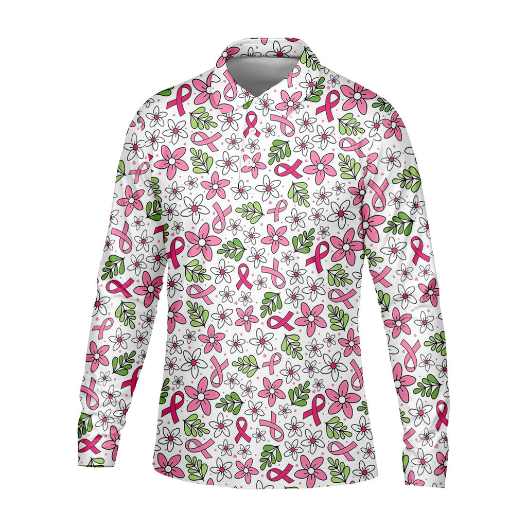 Breast Cancer Awareness Ribbon Flower Men Shirt, Cancer Awareness Shirt, Polo Shirts For Men