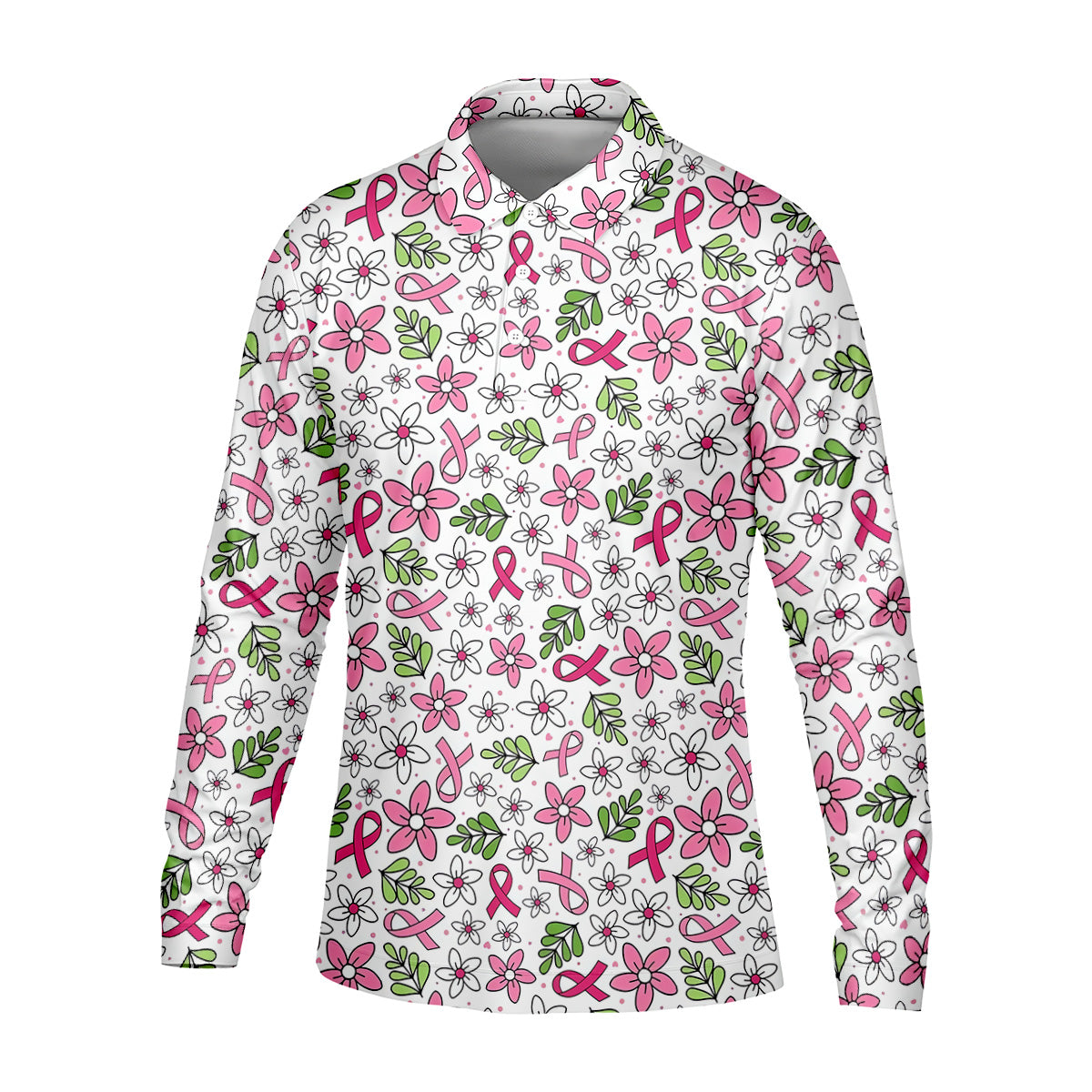 Breast Cancer Awareness Ribbon Flower Men Shirt, Cancer Awareness Shirt, Polo Shirts For Men