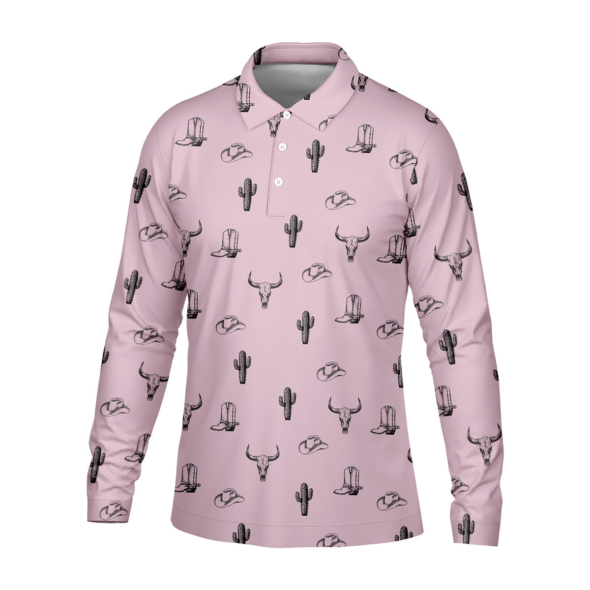 Wild West Cactus Pink Lavender Western Golf Shirt, Golf Tops For Men, Polo Shirts For Men, Golfing Apparel