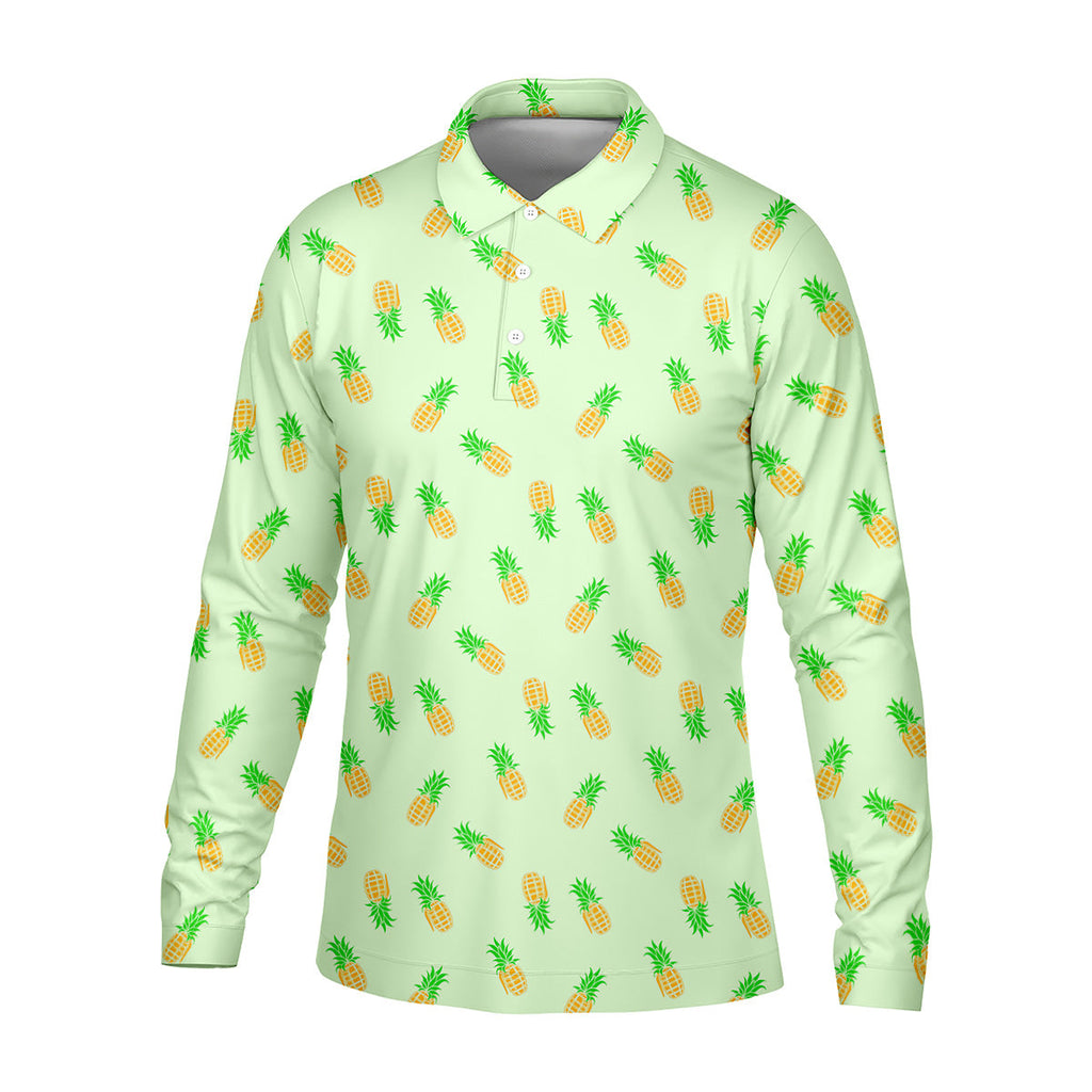 Pineapple Grenade Light Green Golf Tops For Men, Men Polo, Golf Gift For Men, Golfing Apparel