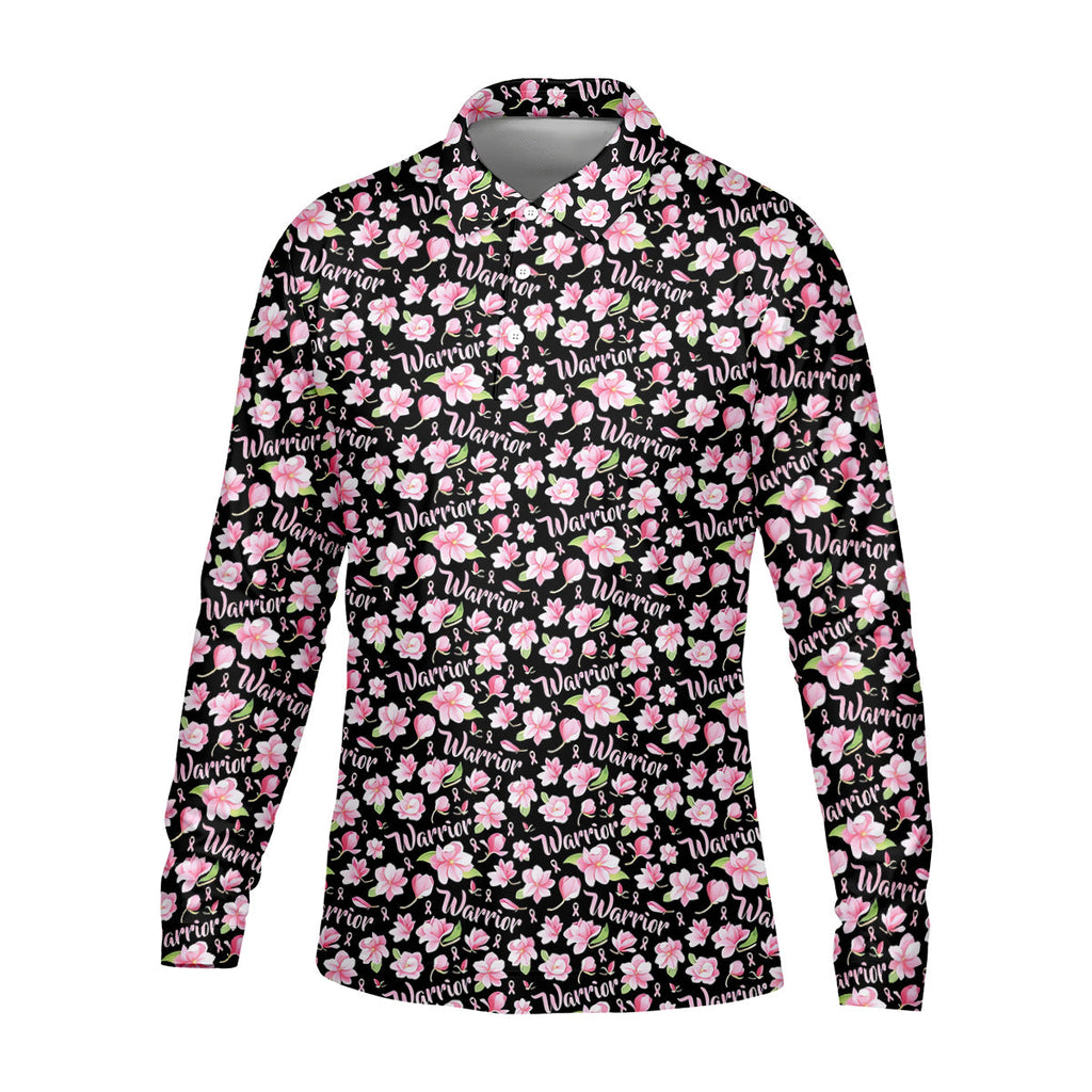 Warrior Pink Ribbons Floral Breast Cancer Golf Shirt, Polo Shirts For Men, Golfing Apparel