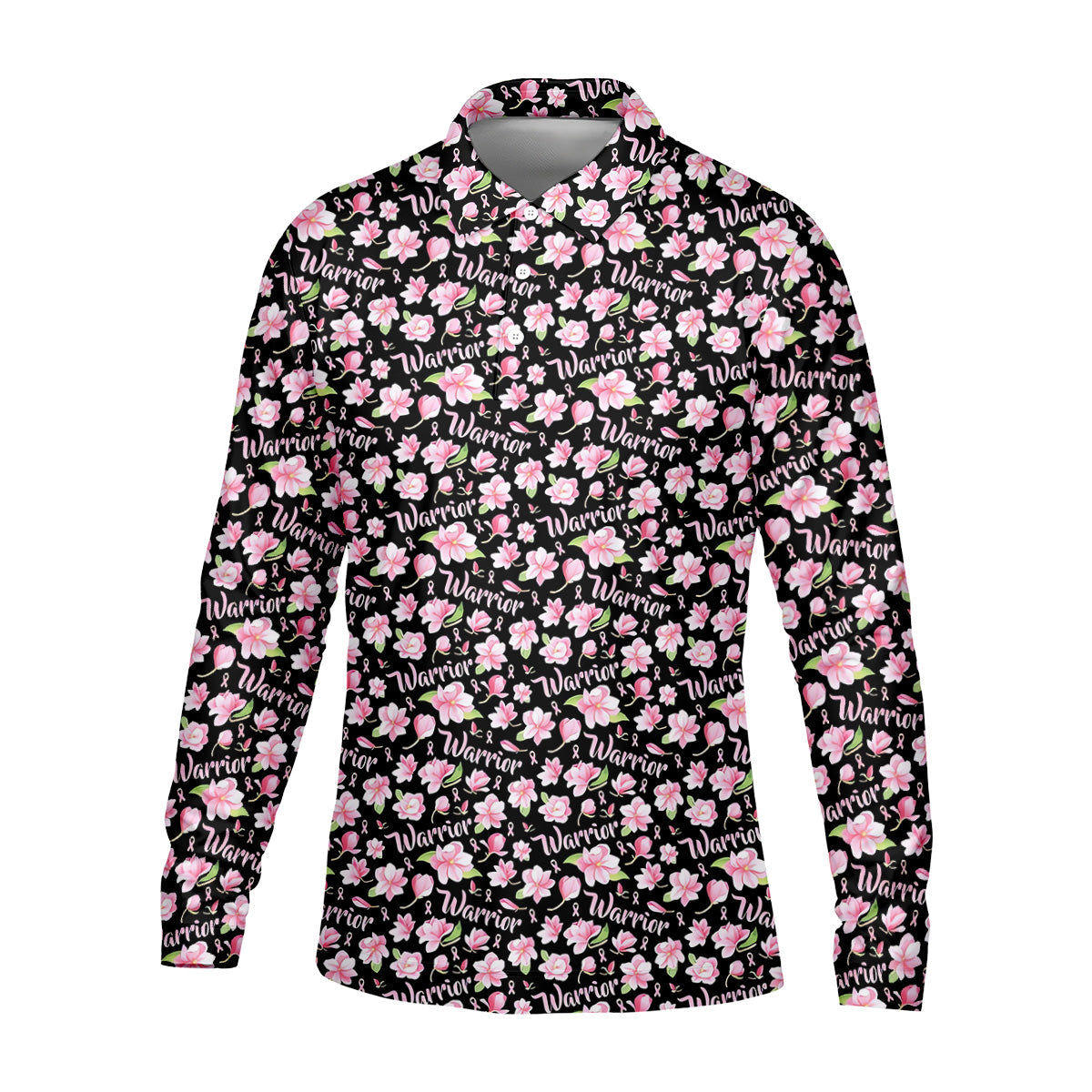 Warrior Pink Ribbons Floral Breast Cancer Golf Shirt, Polo Shirts For Men, Golfing Apparel