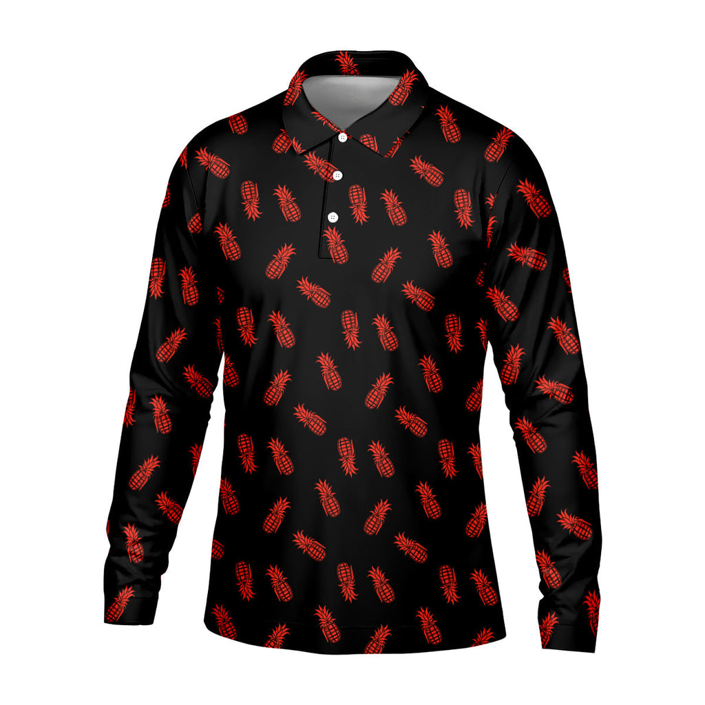 Pineapple Grenade Black And Red Golf Tops For Men, Men Polo, Golf Gift For Men