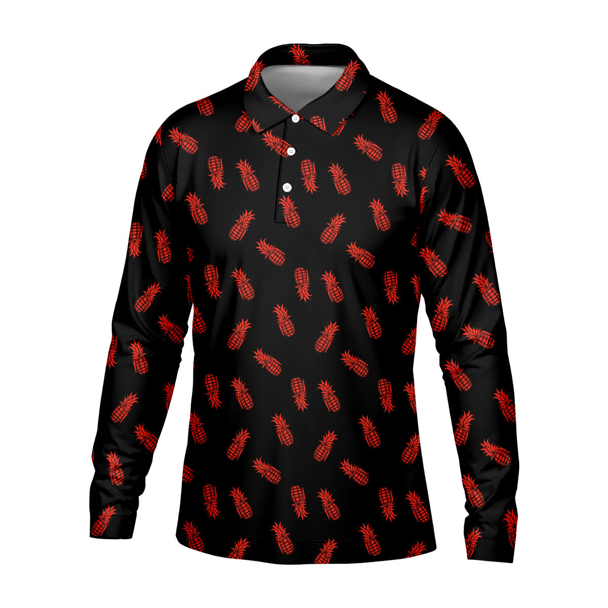 Pineapple Grenade Black And Red Golf Tops For Men, Men Polo, Golf Gift For Men