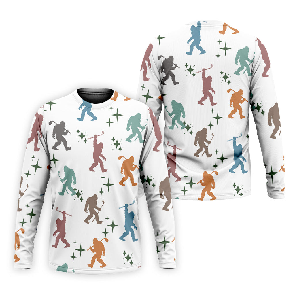 Colorful Bigfoot Silhouette Pattern Men's Funny Golf Shirts, Unique Gift For Golfer, Polo For Men
