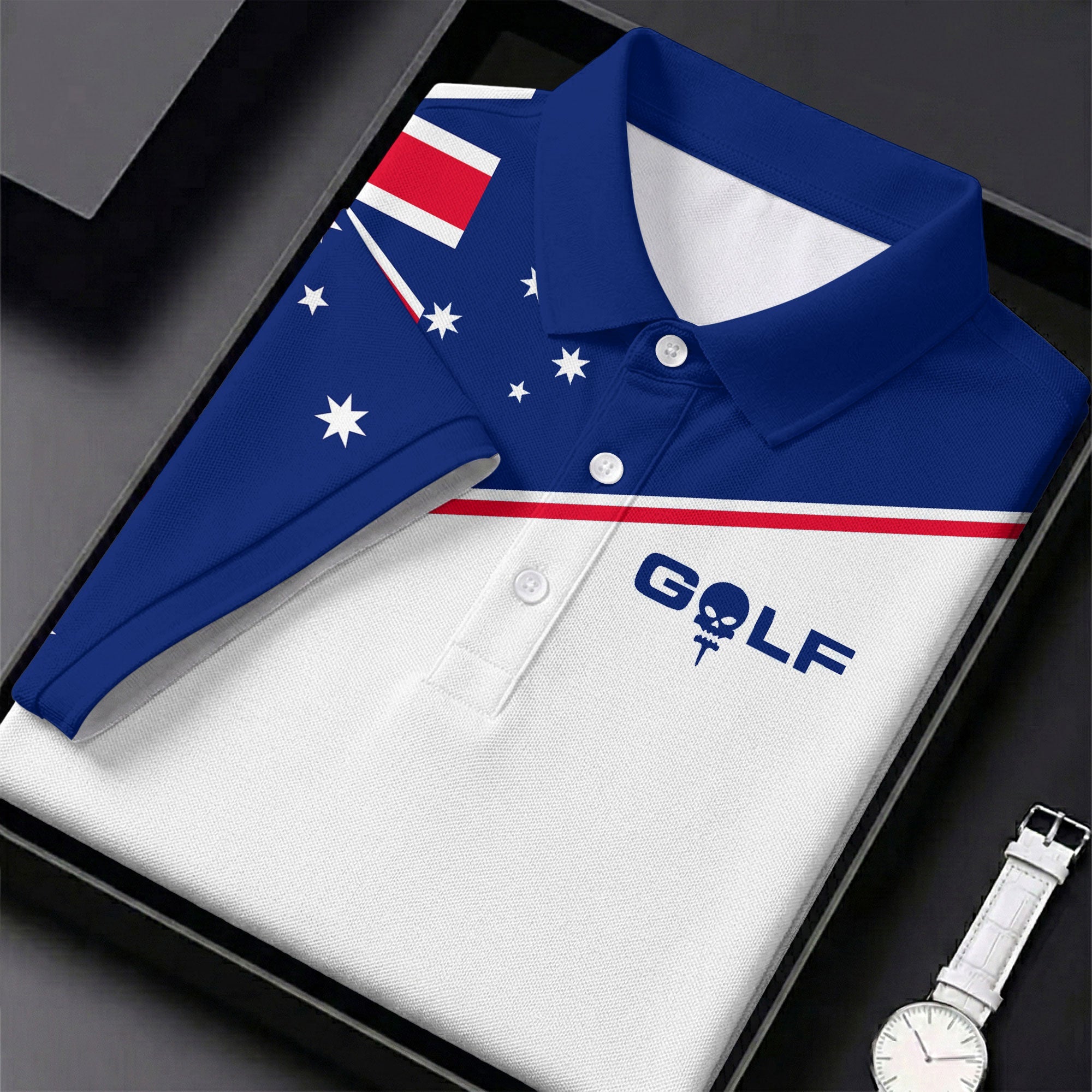 I Put It In Every Hole Australia Flag Print Men's Golf Top, Polo Shirts For Men, Golf Shirts For Men