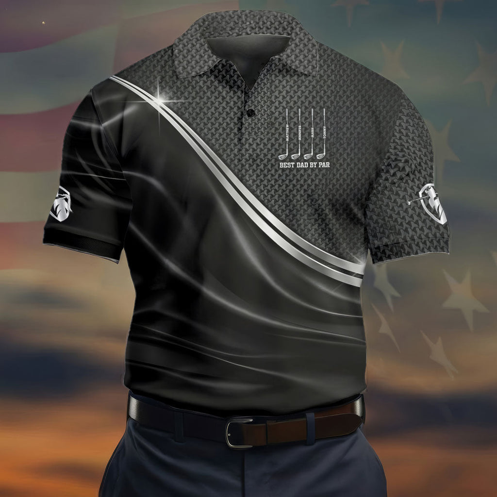 Best Dad By Par Black Houndstooth Father's Day Golf Shirt, Dad Golf Shirt, Golf Gift For Dad