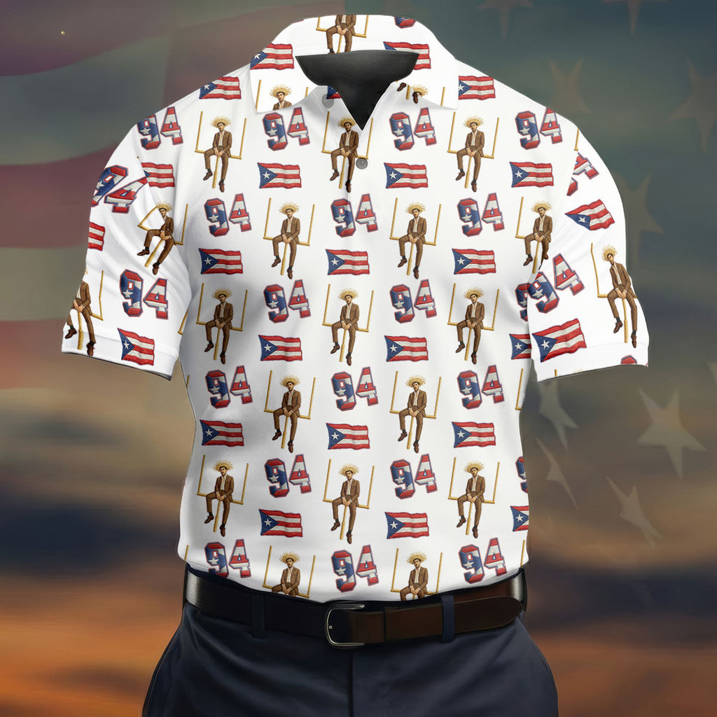 Bad Bunny Benito Bowl Football Theme White Men Polo, American Football League Gift Ideas For Football Fans