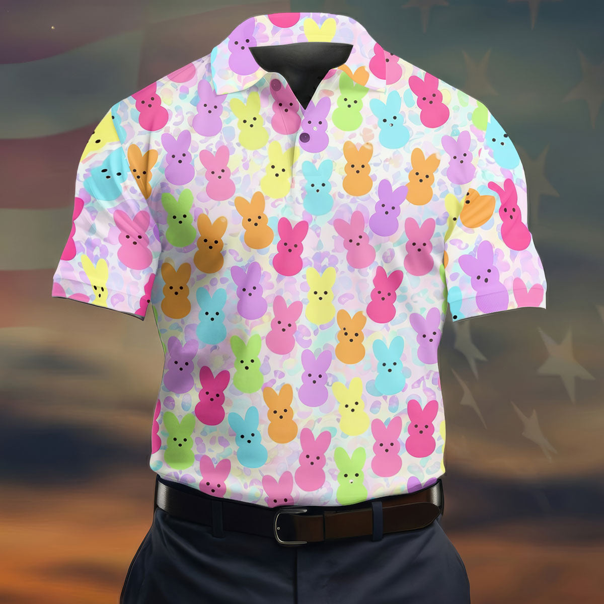 Pastel Easter Peeps Golf Shirts For Men, Cute Golf Outfit, Men's Funny Golf Shirts, Polo Shirts For Men
