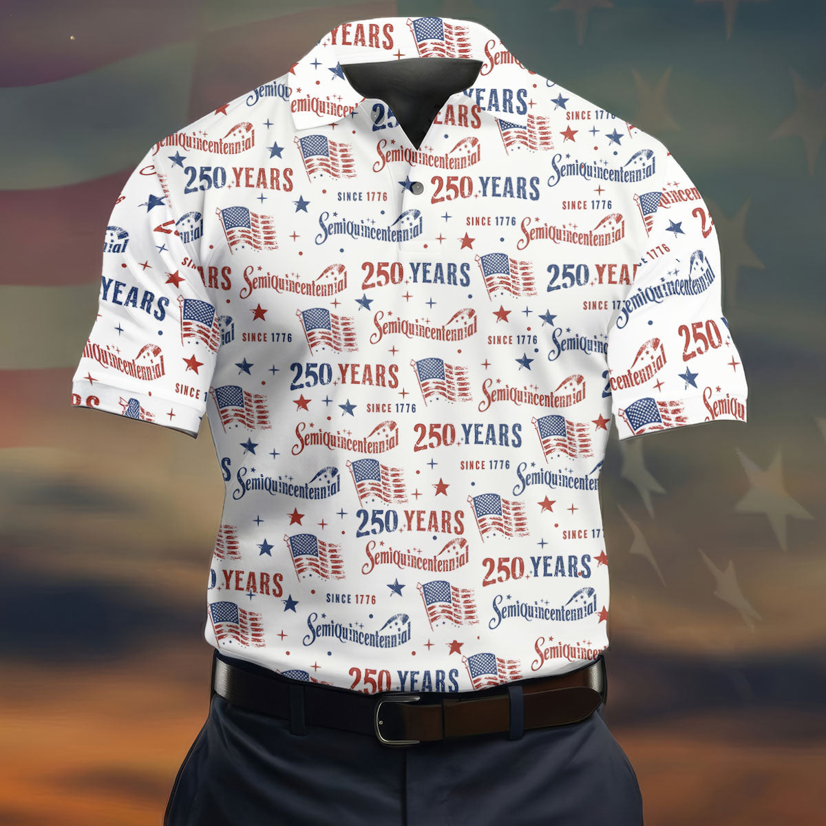 Semiquincentennial 250 Years Since 1776 Golf Tops For Men, 4th Of July Patriotic Golf Shirts For Men