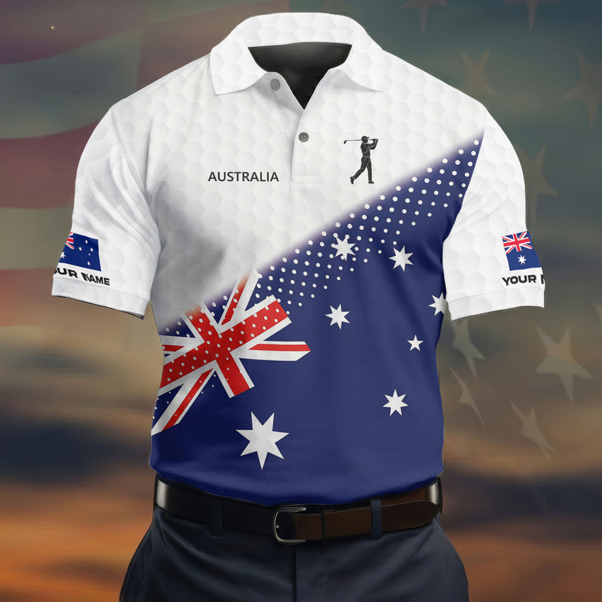 Golf Ball Pattern Australia Flag Print Men's Golf Top, Polo Shirts For Men, Golf Shirts For Men