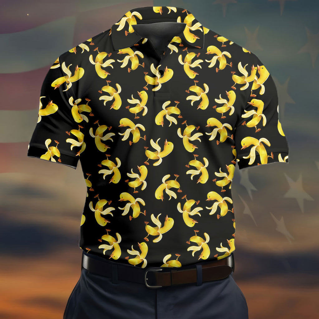 Banana Duck Hawaiian Golf Shirt, Men's Funny Golf Shirts, Polo Shirts For Men