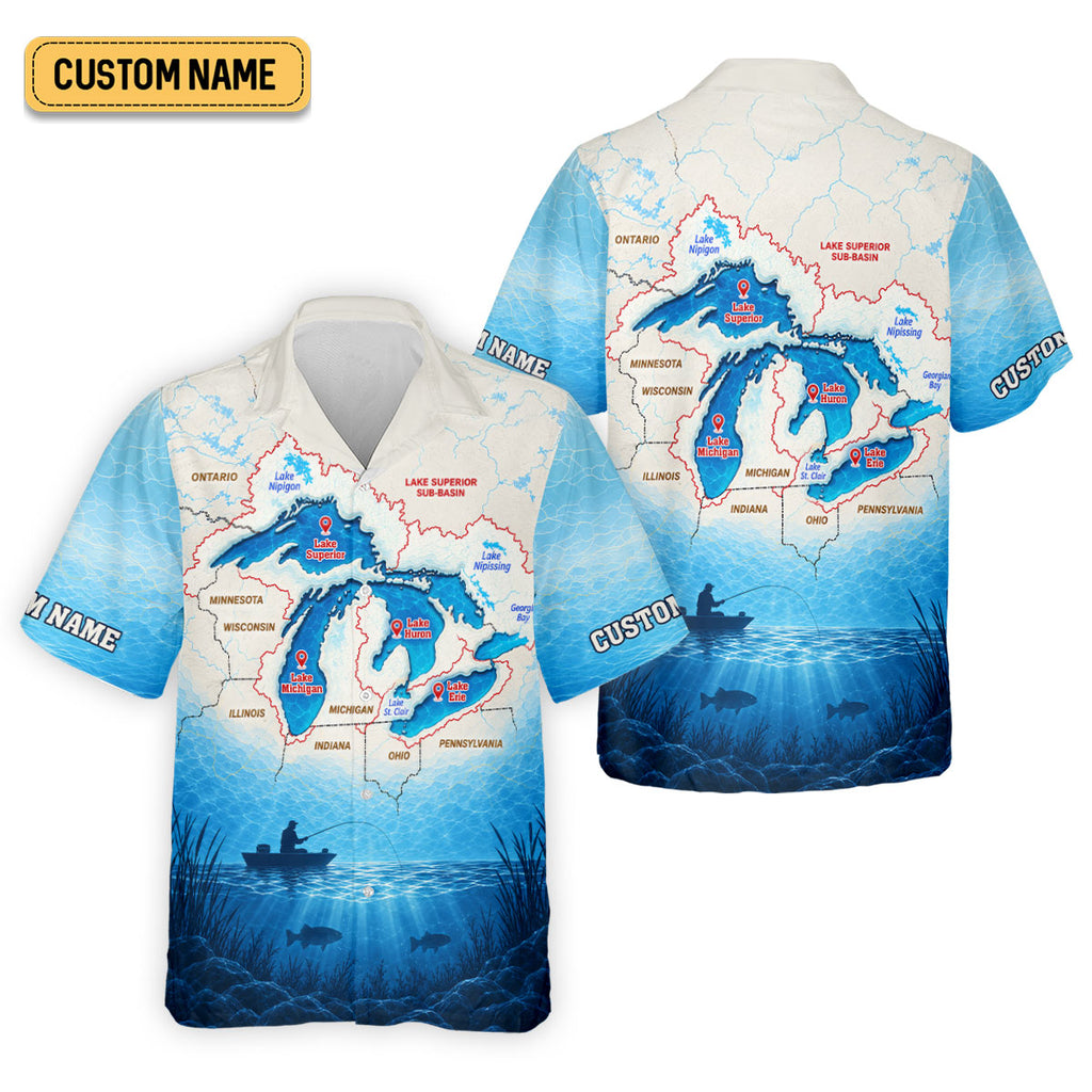 Personalized Great Lakes Fishing Map UPF Shirt, Womens Fishing Shirt, Fishing Apparel Shirt