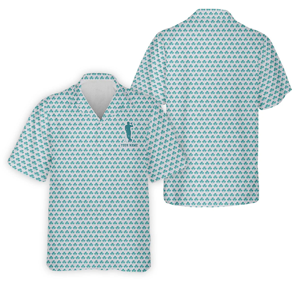 Personalized St Patrick's Day Shamrock Golf And Beer Blue And White Golf Shirt, Golf Shirts For Men