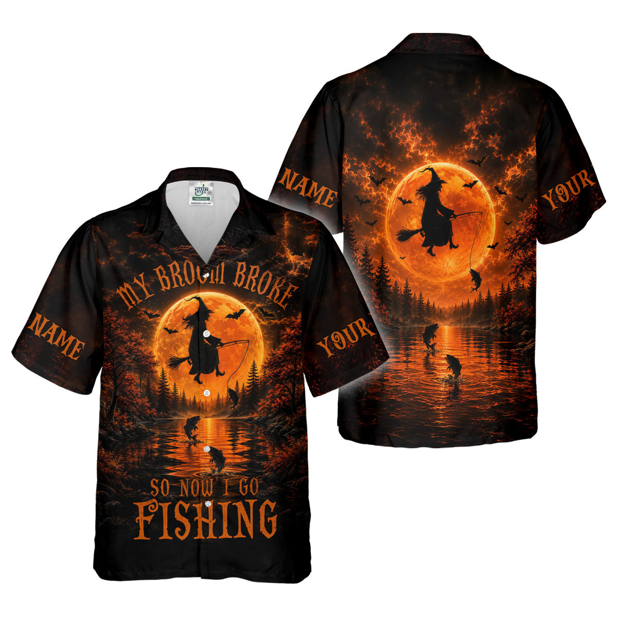 My Broom Broke So Now I Go Fishing UPF Shirt, Mens Fishing Shirt, Halloween Fishing Shirt