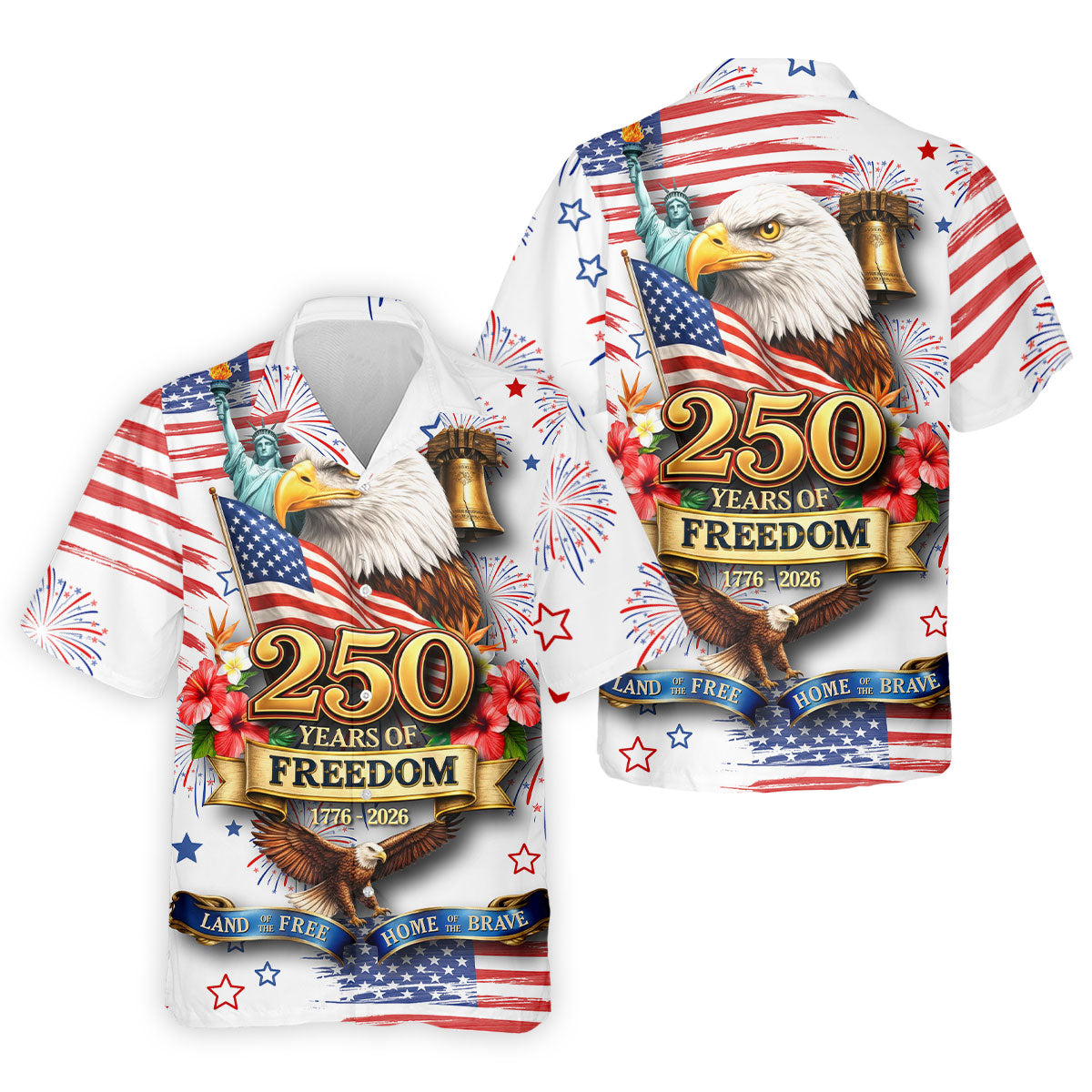 250 Years Of Freedom 1776-2026 White 4th Of July Golf Shirts For Men, 250th Anniversary Patriotic Golf Shirt