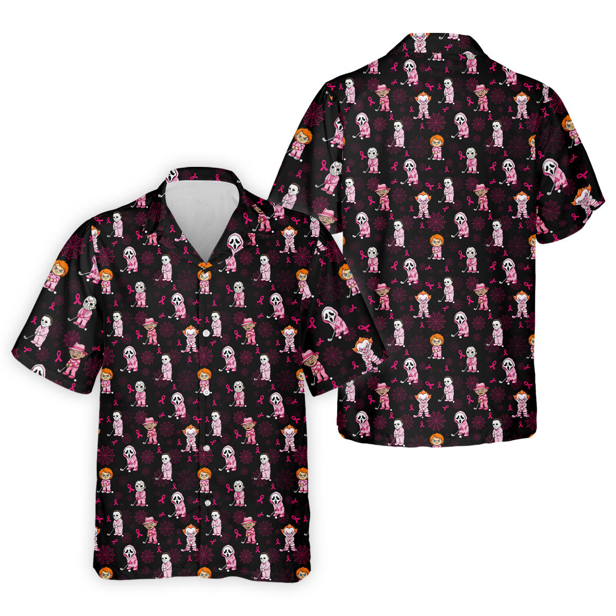 Black Halloween Horror Breast Cancer Polo Shirt, Men's Golf Shirt, Printed Golf Shirts