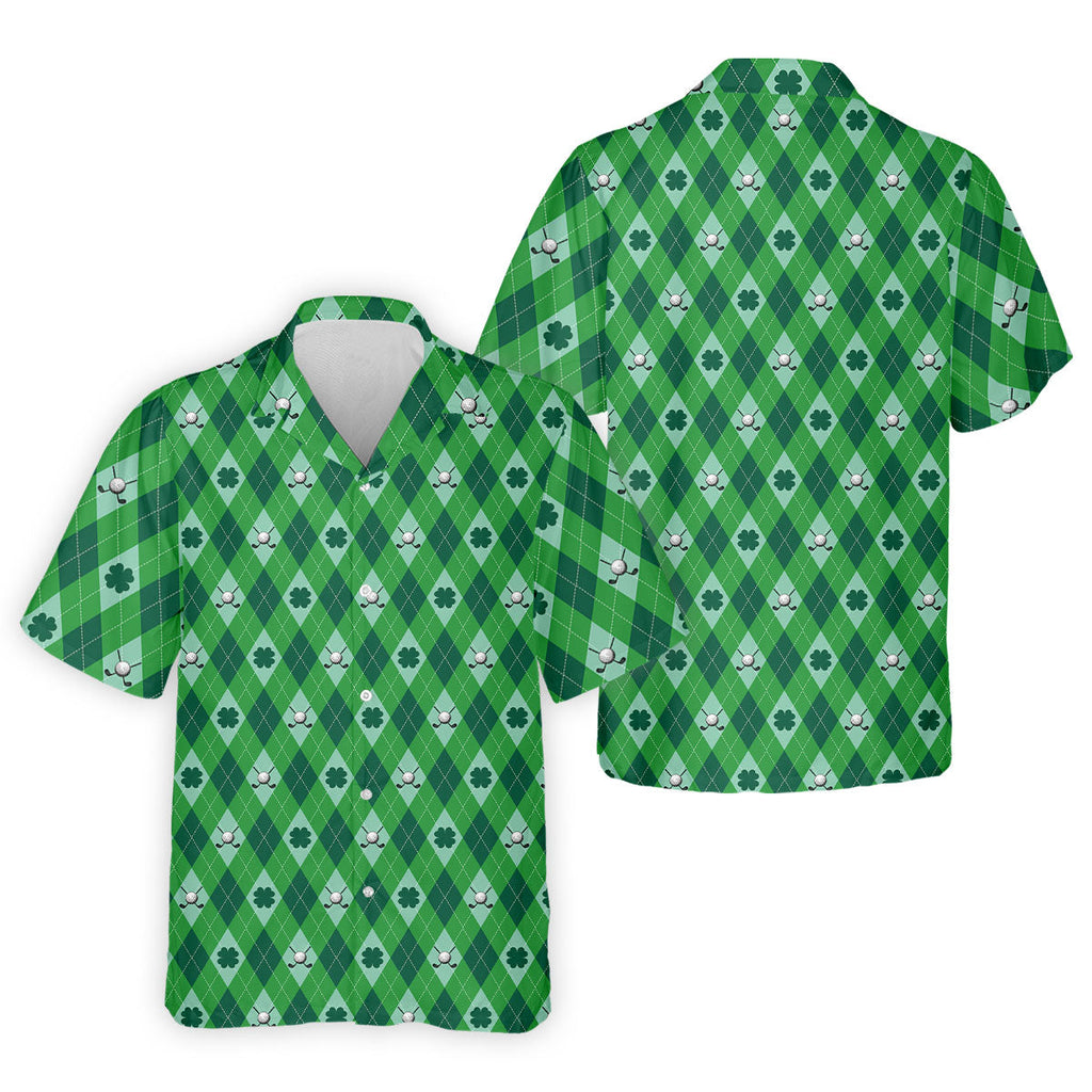 Lucky Four Leaf Clover Golf Ball Pattern Argyle Pattern St Patrick's Day Golf Shirt, Polo Shirts For Men