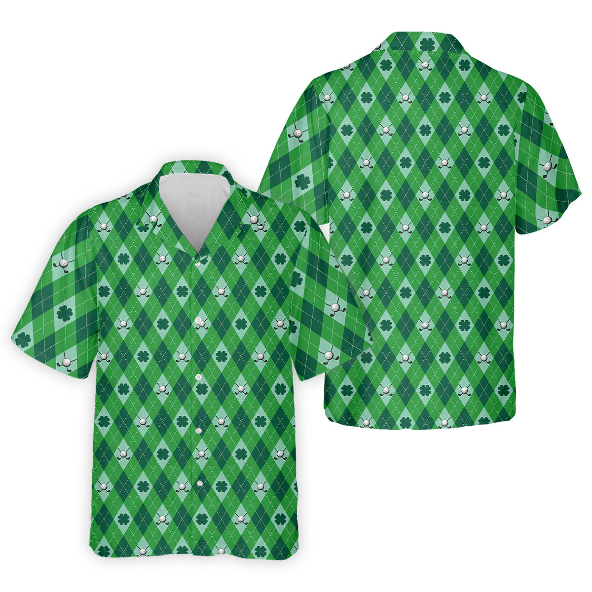 Lucky Four Leaf Clover Golf Ball Pattern Argyle Pattern St Patrick's Day Golf Shirt, Polo Shirts For Men