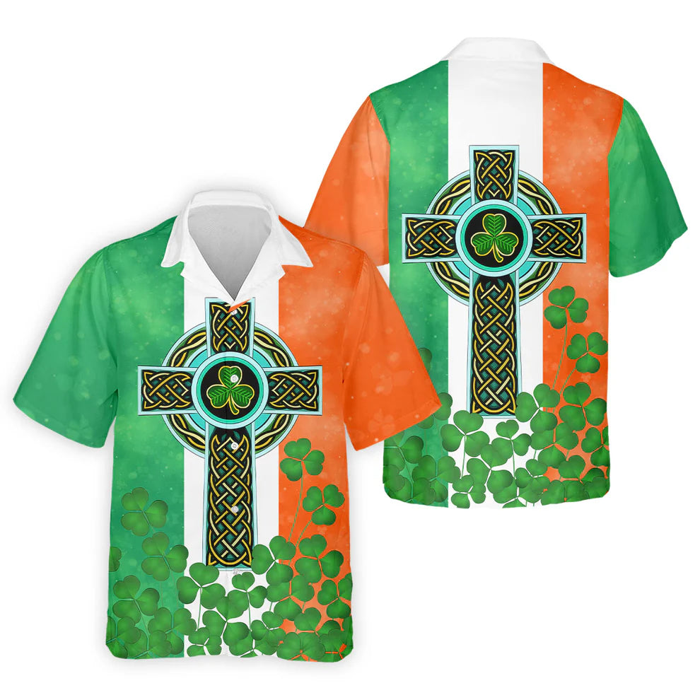 Men's Celtic Cross Knotwork St Patrick's Day Shamrock Golf Shirt
