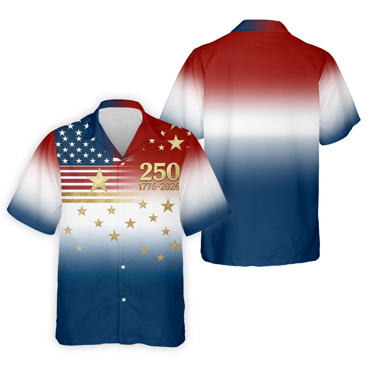 250 Years 1776-2026 Golden Star Golf Shirts For Men, Patriotic 4th Of July Polo ShirtFor Men