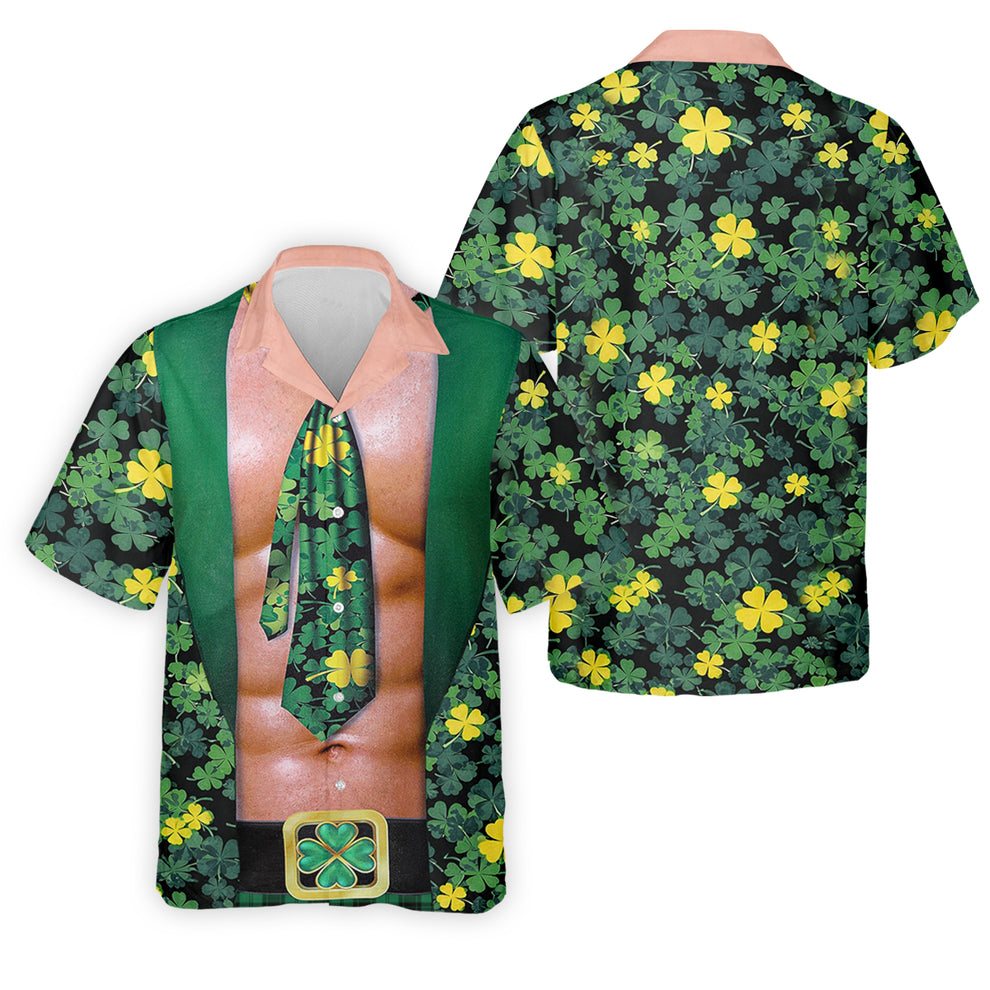 Funny St Patrick's Day Six Pack Abs Tie Shirt, Men's Lucky Shamrock Novelty Graphic Tee